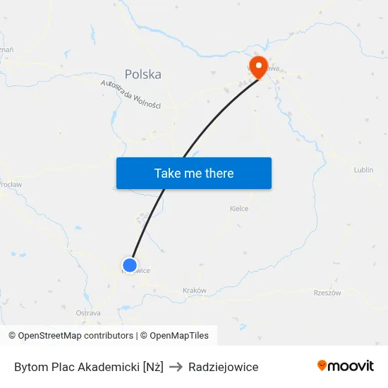 Bytom Plac Akademicki [Nż] to Radziejowice map