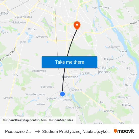 Piaseczno Zachodnia 02 to Studium Praktycznej Nauki Języków Obcych (SPNJO) SGGW map