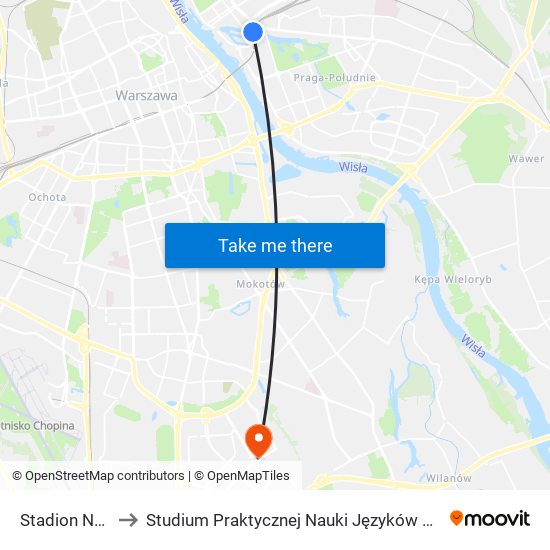 Stadion Narodowy to Studium Praktycznej Nauki Języków Obcych (SPNJO) SGGW map