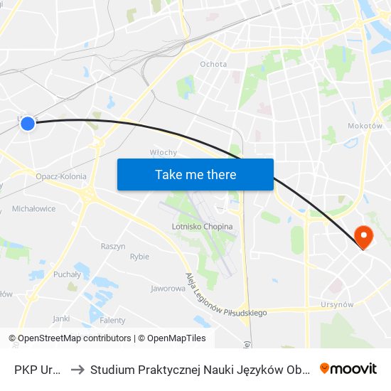 PKP Ursus 15 to Studium Praktycznej Nauki Języków Obcych (SPNJO) SGGW map