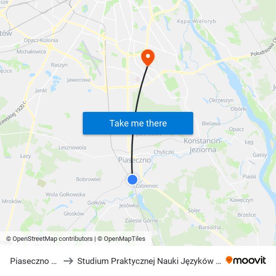 Piaseczno Szpital to Studium Praktycznej Nauki Języków Obcych (SPNJO) SGGW map