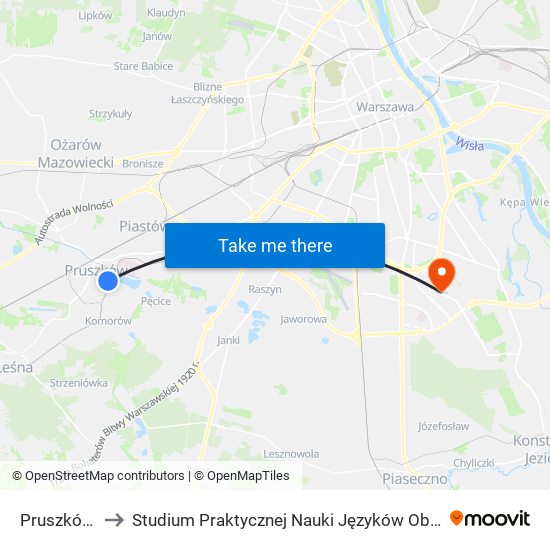 Pruszków WKD to Studium Praktycznej Nauki Języków Obcych (SPNJO) SGGW map