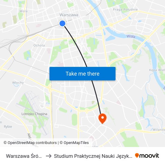 Warszawa Śródmieście WKD to Studium Praktycznej Nauki Języków Obcych (SPNJO) SGGW map