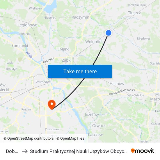 Dobczyn to Studium Praktycznej Nauki Języków Obcych (SPNJO) SGGW map