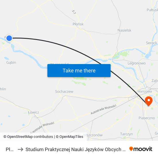 Płock to Studium Praktycznej Nauki Języków Obcych (SPNJO) SGGW map