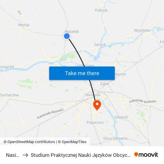 Nasielsk to Studium Praktycznej Nauki Języków Obcych (SPNJO) SGGW map