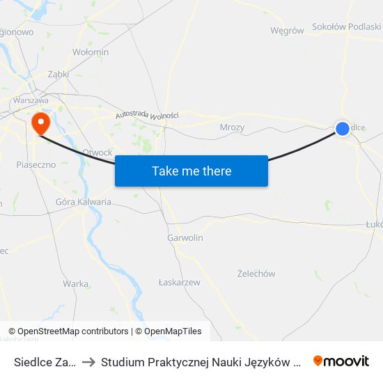Siedlce Zachodnie to Studium Praktycznej Nauki Języków Obcych (SPNJO) SGGW map
