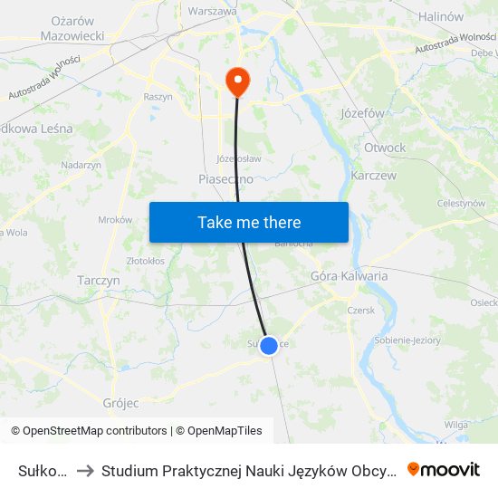 Sułkowice to Studium Praktycznej Nauki Języków Obcych (SPNJO) SGGW map