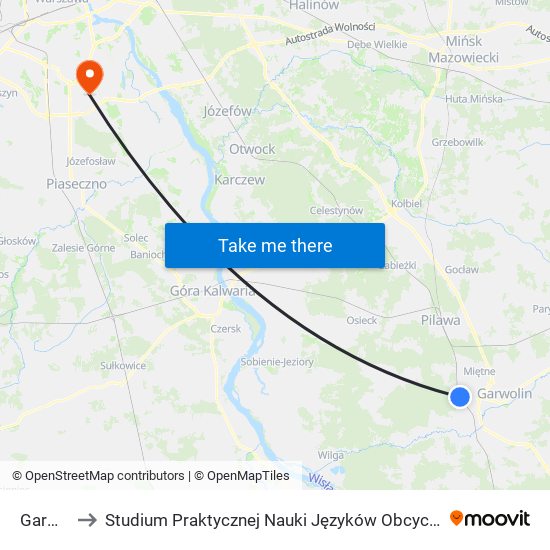 Garwolin to Studium Praktycznej Nauki Języków Obcych (SPNJO) SGGW map