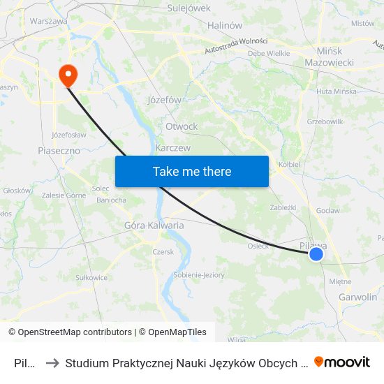 Pilawa to Studium Praktycznej Nauki Języków Obcych (SPNJO) SGGW map