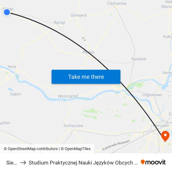 Sierpc to Studium Praktycznej Nauki Języków Obcych (SPNJO) SGGW map