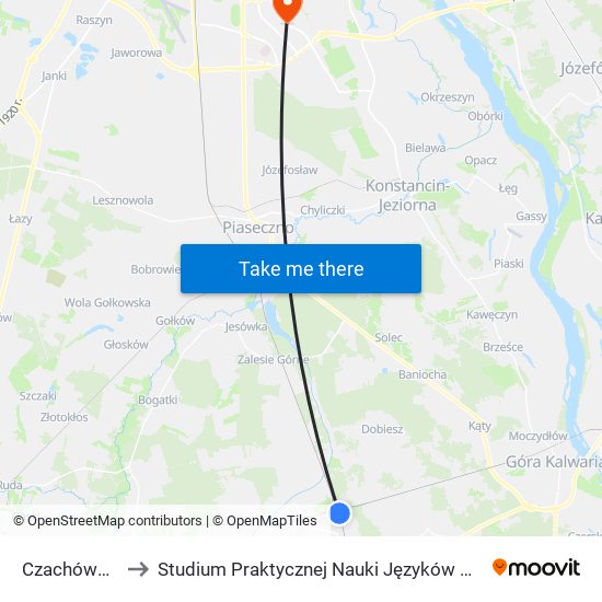 Czachówek Górny to Studium Praktycznej Nauki Języków Obcych (SPNJO) SGGW map