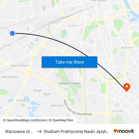 Warszawa Ursus Północny to Studium Praktycznej Nauki Języków Obcych (SPNJO) SGGW map