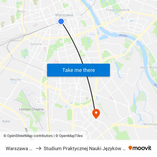 Warszawa Centralna to Studium Praktycznej Nauki Języków Obcych (SPNJO) SGGW map