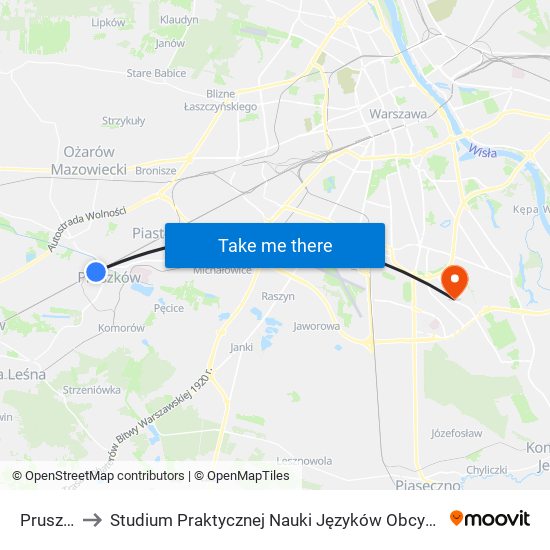 Pruszków to Studium Praktycznej Nauki Języków Obcych (SPNJO) SGGW map