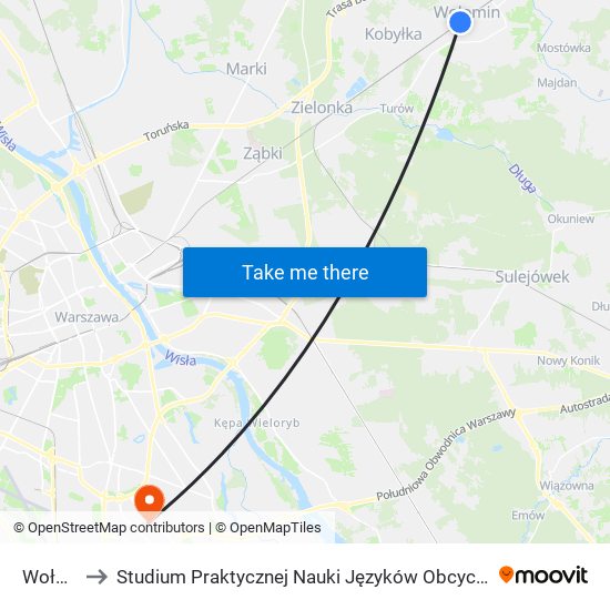 Wołomin to Studium Praktycznej Nauki Języków Obcych (SPNJO) SGGW map