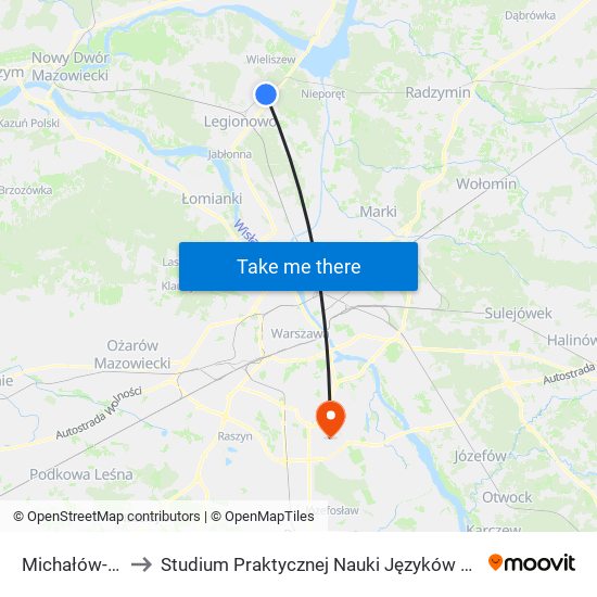 Michałów-Reginów to Studium Praktycznej Nauki Języków Obcych (SPNJO) SGGW map