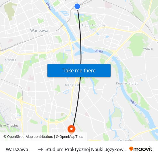 Warszawa Wschodnia to Studium Praktycznej Nauki Języków Obcych (SPNJO) SGGW map