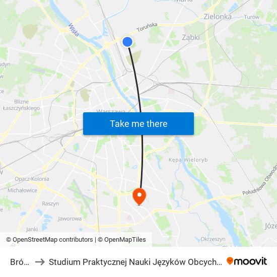 Bródno to Studium Praktycznej Nauki Języków Obcych (SPNJO) SGGW map