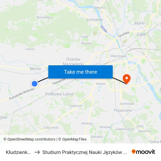 Kłudzienko / Pętla to Studium Praktycznej Nauki Języków Obcych (SPNJO) SGGW map