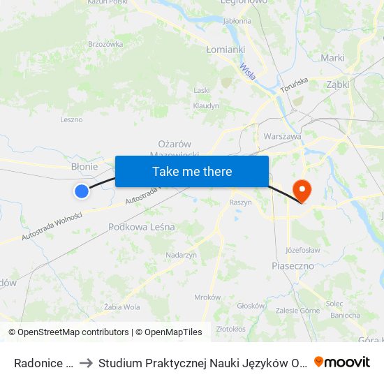 Radonice 02 (Nż) to Studium Praktycznej Nauki Języków Obcych (SPNJO) SGGW map