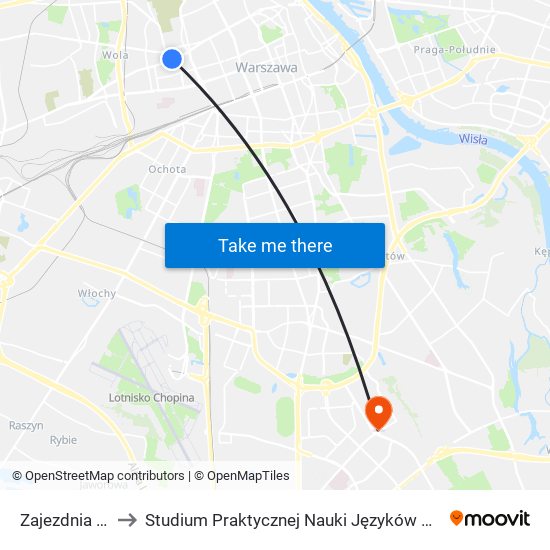 Zajezdnia Wola 03 to Studium Praktycznej Nauki Języków Obcych (SPNJO) SGGW map