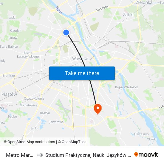 Metro Marymont 03 to Studium Praktycznej Nauki Języków Obcych (SPNJO) SGGW map