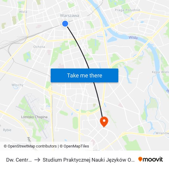 Dw. Centralny 09 to Studium Praktycznej Nauki Języków Obcych (SPNJO) SGGW map