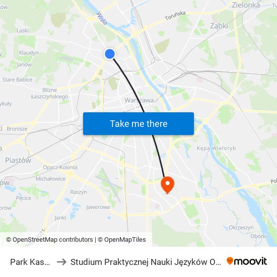 Park Kaskada 04 to Studium Praktycznej Nauki Języków Obcych (SPNJO) SGGW map