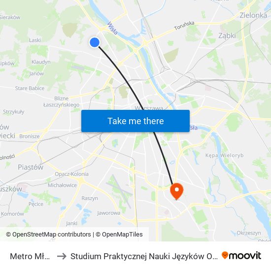 Metro Młociny 03 to Studium Praktycznej Nauki Języków Obcych (SPNJO) SGGW map