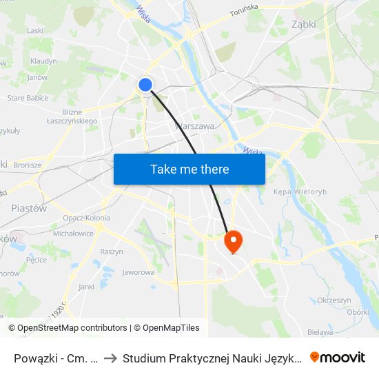 Powązki - Cm. Wojskowy 01 to Studium Praktycznej Nauki Języków Obcych (SPNJO) SGGW map