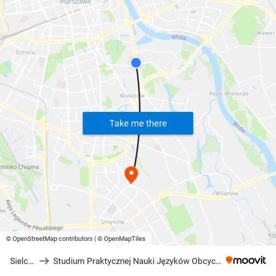 Sielce to Studium Praktycznej Nauki Języków Obcych (SPNJO) SGGW map