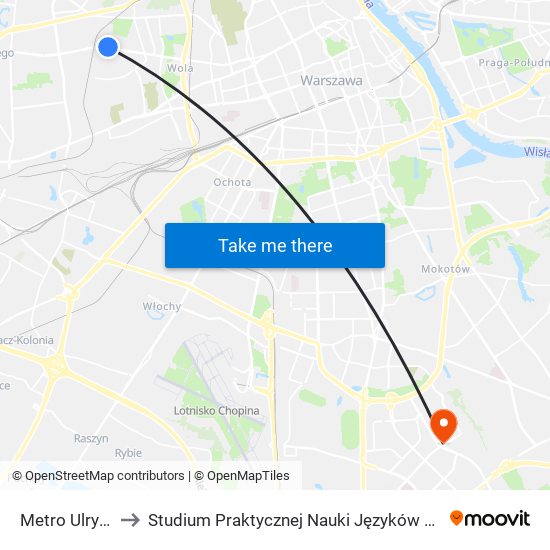 Metro Ulrychów to Studium Praktycznej Nauki Języków Obcych (SPNJO) SGGW map