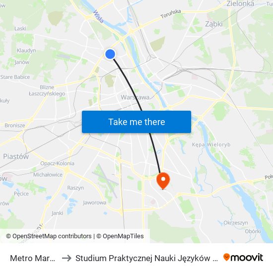 Metro Marymont 01 to Studium Praktycznej Nauki Języków Obcych (SPNJO) SGGW map