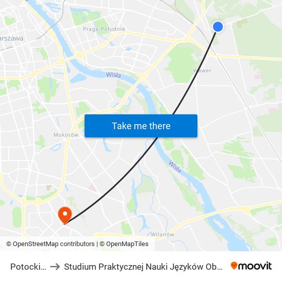 Potockich to Studium Praktycznej Nauki Języków Obcych (SPNJO) SGGW map