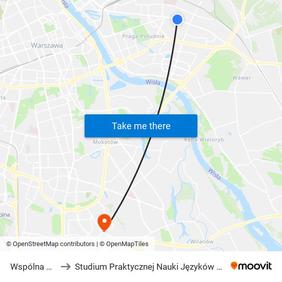 Wspólna Droga 01 to Studium Praktycznej Nauki Języków Obcych (SPNJO) SGGW map