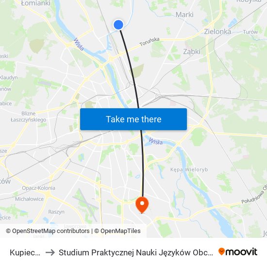 Kupiecka 01 to Studium Praktycznej Nauki Języków Obcych (SPNJO) SGGW map