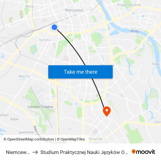 Niemcewicza to Studium Praktycznej Nauki Języków Obcych (SPNJO) SGGW map