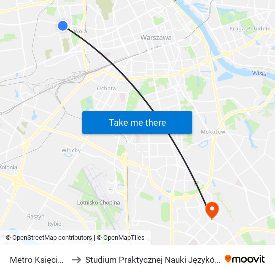 Metro Księcia Janusza 03 to Studium Praktycznej Nauki Języków Obcych (SPNJO) SGGW map