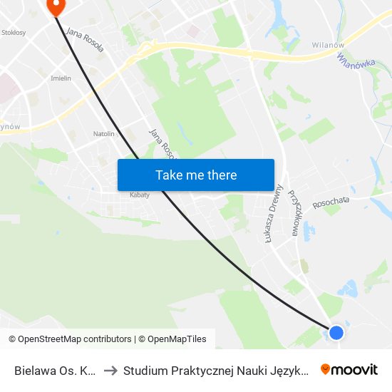 Bielawa Os. Konstancja 02 to Studium Praktycznej Nauki Języków Obcych (SPNJO) SGGW map