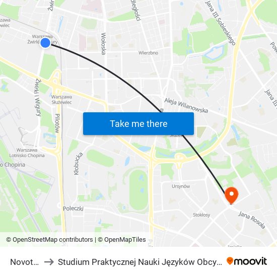 Novotel 02 to Studium Praktycznej Nauki Języków Obcych (SPNJO) SGGW map