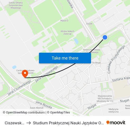 Ciszewskiego to Studium Praktycznej Nauki Języków Obcych (SPNJO) SGGW map