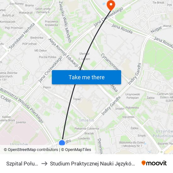 Szpital Południowy 03 to Studium Praktycznej Nauki Języków Obcych (SPNJO) SGGW map