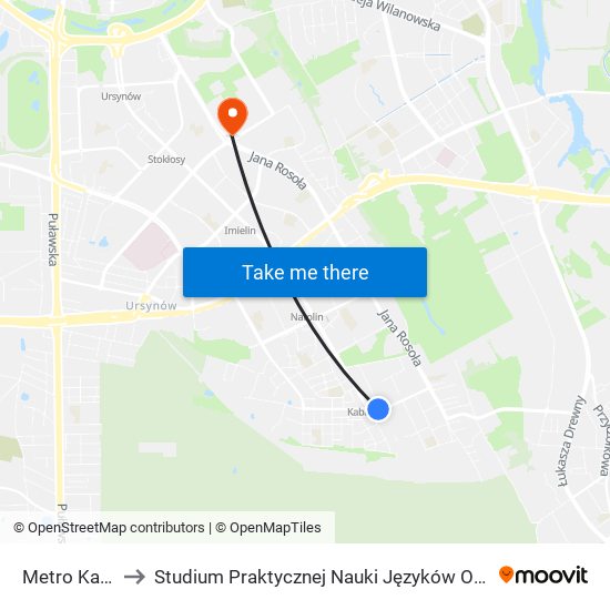 Metro Kabaty 03 to Studium Praktycznej Nauki Języków Obcych (SPNJO) SGGW map