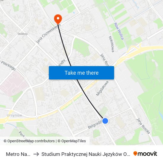 Metro Natolin 01 to Studium Praktycznej Nauki Języków Obcych (SPNJO) SGGW map