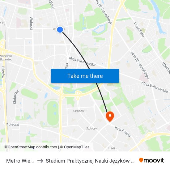 Metro Wierzbno 01 to Studium Praktycznej Nauki Języków Obcych (SPNJO) SGGW map