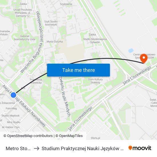 Metro Stokłosy to Studium Praktycznej Nauki Języków Obcych (SPNJO) SGGW map