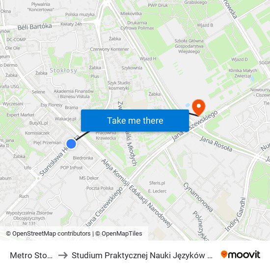 Metro Stokłosy to Studium Praktycznej Nauki Języków Obcych (SPNJO) SGGW map