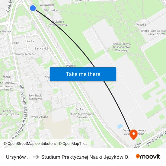 Ursynów Płn. 02 to Studium Praktycznej Nauki Języków Obcych (SPNJO) SGGW map