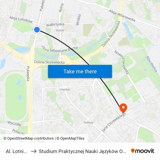 Al. Lotników 01 to Studium Praktycznej Nauki Języków Obcych (SPNJO) SGGW map